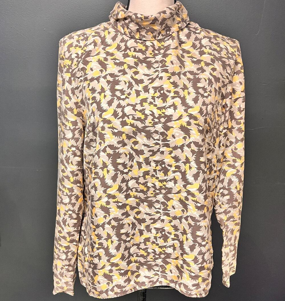 vintage women's Pendleton mock neck long sleeve abstract print blouse tan 10